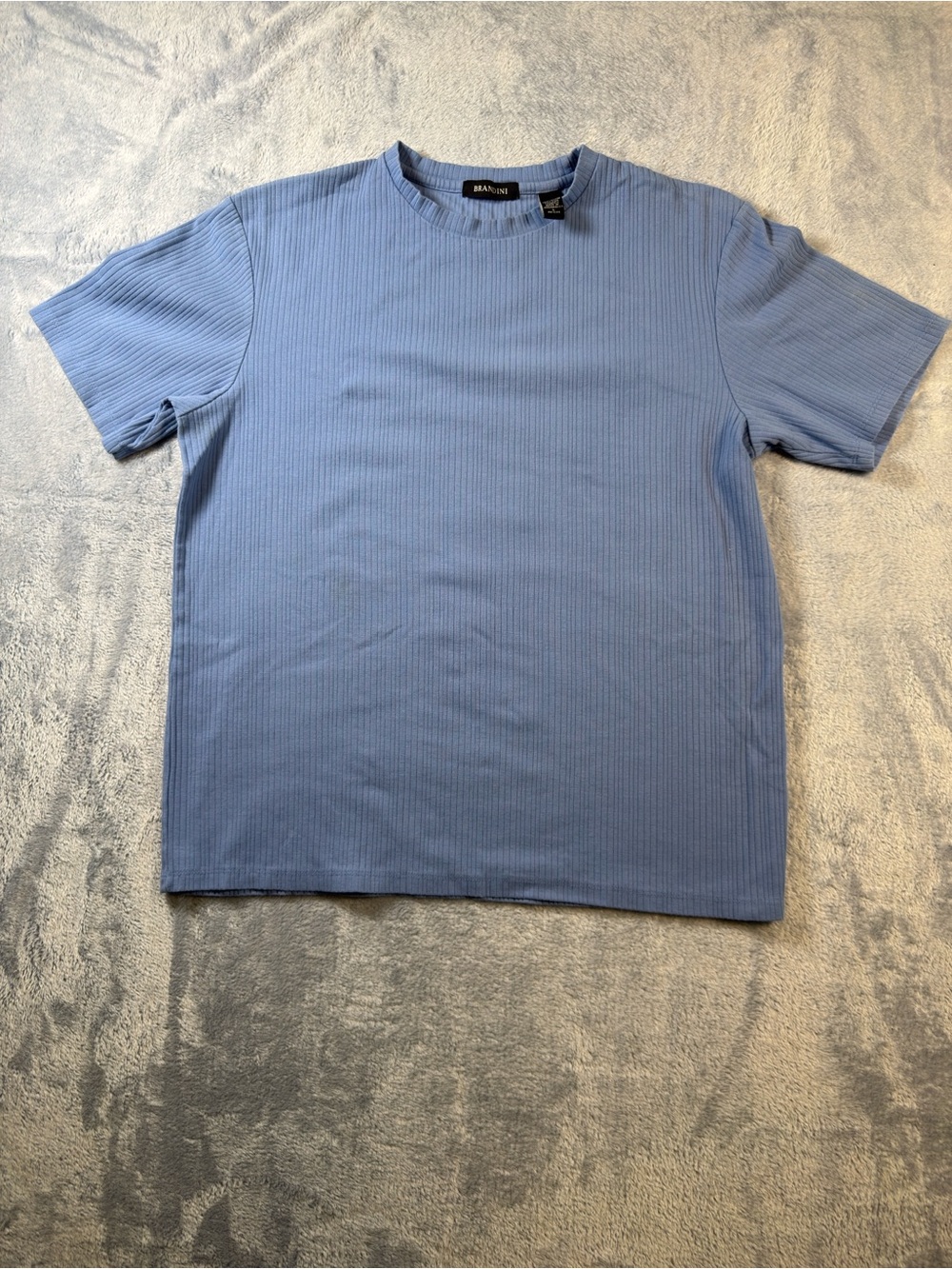 BRANDINI Mens Light Blue Ribbed Short-Sleeve Crewneck Tee Shirt Large #3098